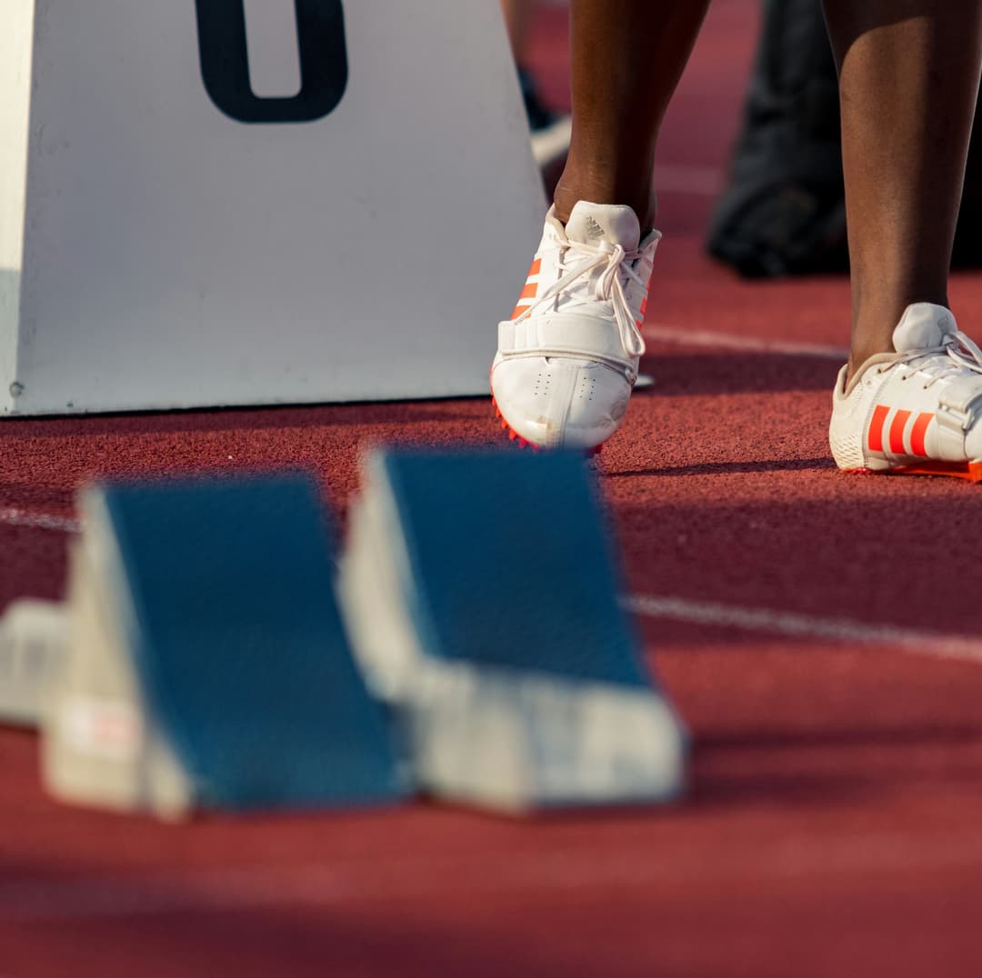 Starting blocks on an athletics track